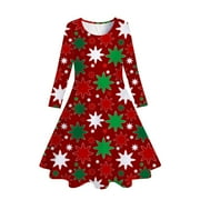 YDOJG Dresses for Girls Kids Christmas Trees Deer Print Christmas Long Sleeve Party Princess Dress Green 4-5 Years